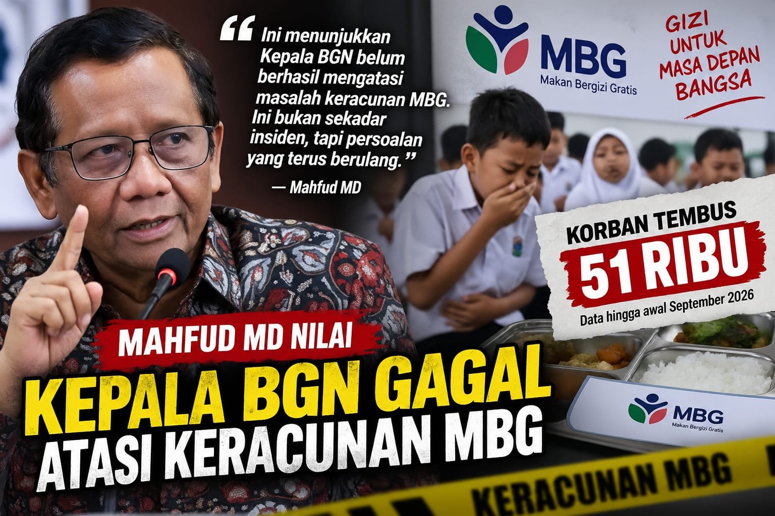 Mahfud MD Nilai Sudaryono Gagal Atasi Keracunan MBG, Korban Disebut 51 Ribu