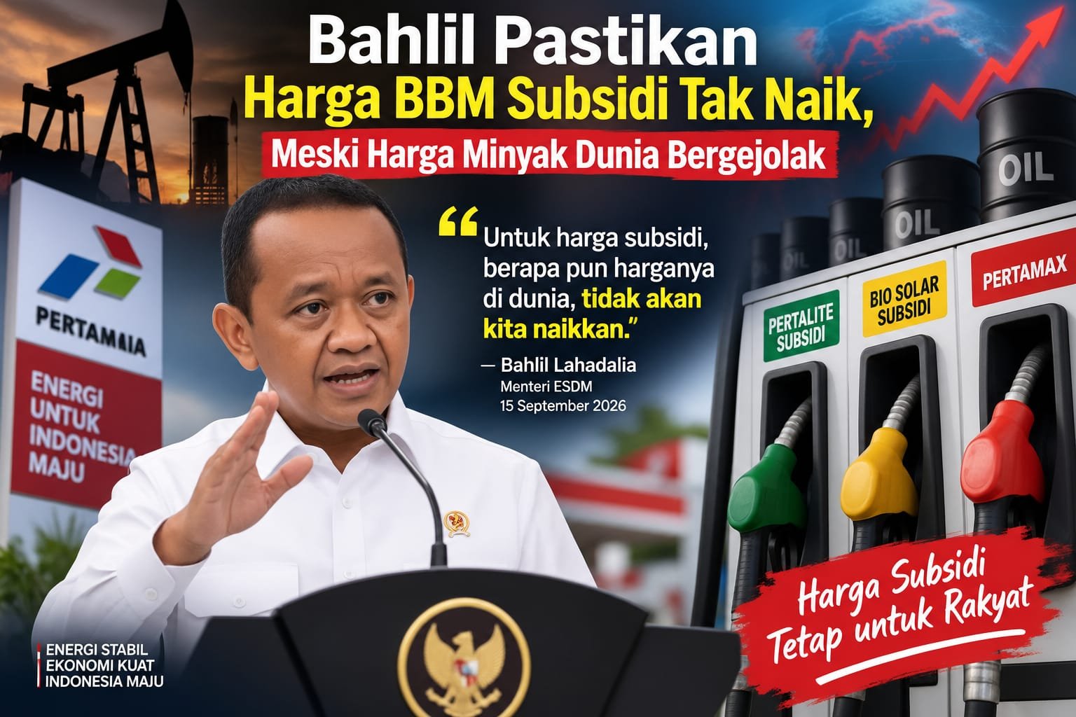 Bahlil Pastikan Harga BBM Subsidi Tak Naik, Meski Harga Minyak Dunia Bergejolak